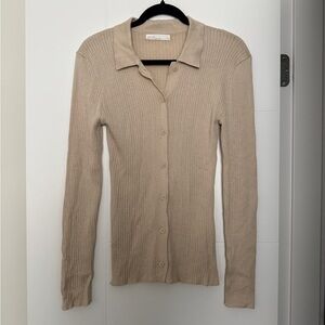 Oak + Fort Beige Ribbed Button-Up Cardigan/Sweater